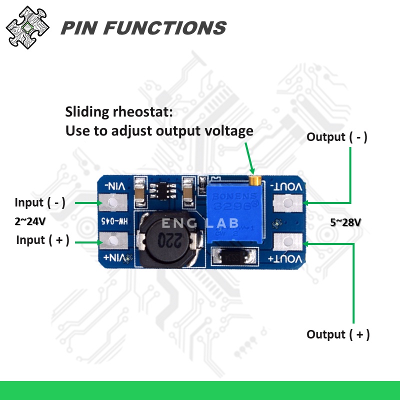 ENGLAB★Mô Đun Điều Chỉnh Tăng Áp MT3608 2A DC-DC 2-24v Sang 5v-28v