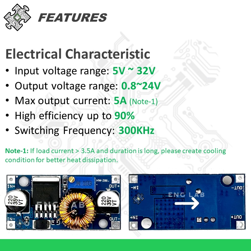 ENGLAB★Mô Đun Hạ Áp XL4005 5A Từ 5V-32V Xuống 0.8-24v Chuyên Dụng
