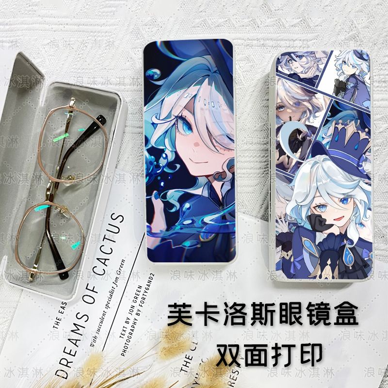 Genshin Impact Focalors Peripheral Glasses Case Customized Double Sided Stationery Case Sunglasses Sunglasses Storage Drop Proof Portable