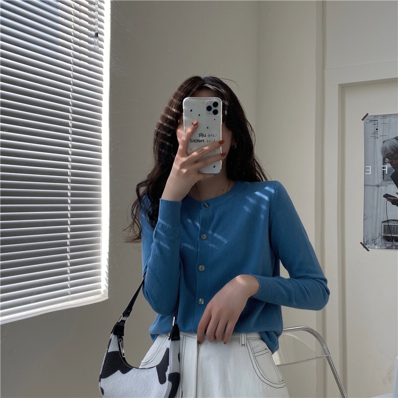 Áo Khoác Len cardigan Tay Dài Cổ Tròn Màu Trơn Dáng Rộng Thời Trang Mùa Thu Hàng Mới Dành Cho Bạn Nữ