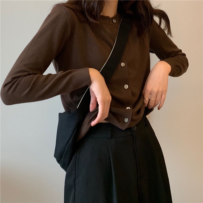 Áo Khoác Len cardigan Tay Dài Cổ Tròn Màu Trơn Dáng Rộng Thời Trang Mùa Thu Hàng Mới Dành Cho Bạn Nữ