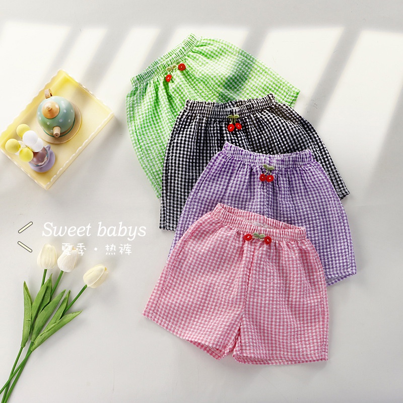 Quần Short cotton Nguyên Chất Dáng Rộng Thoáng Khí Nhanh Khô In Họa Tiết Kẻ Sọc Phong Cách Hàn Quốc Cho Bé 70-140cm