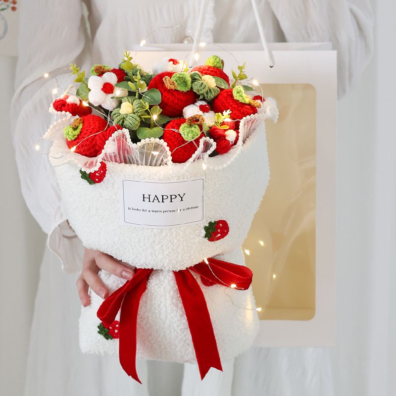Bó Hoa Cẩm Chướng Trái Cây Dâu Tây Bằng Len Sáng Tạo Làm Quà Tặng Sinh Nhật Nữ Gửi Bạn Gái Ngày Của Mẹ