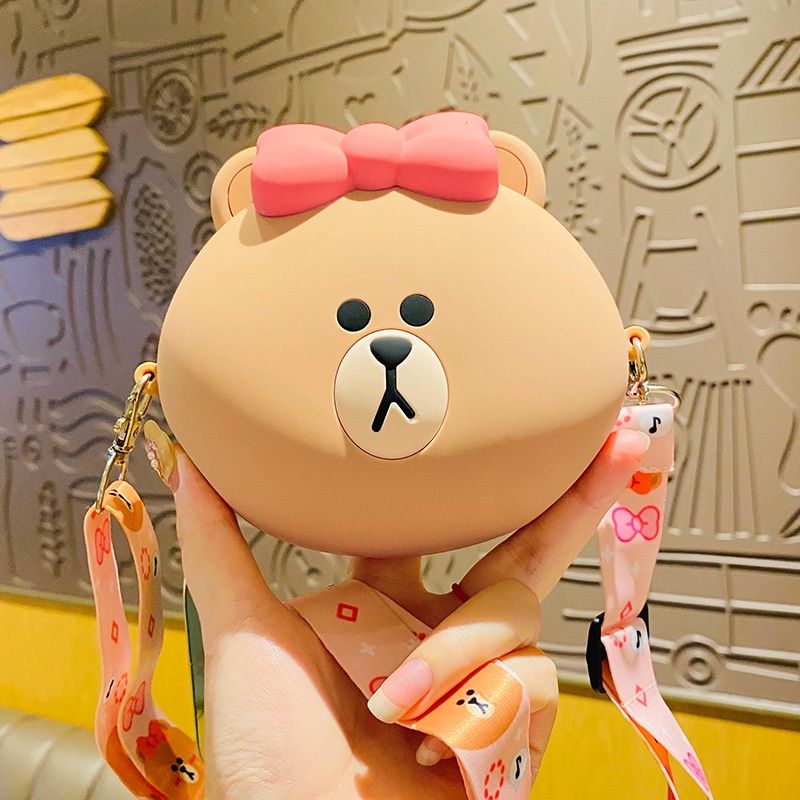 Túi Đeo Chéo Hình Gấu Nâu Đáng Yêu Đựng Tai Nghe Tiện Dụng