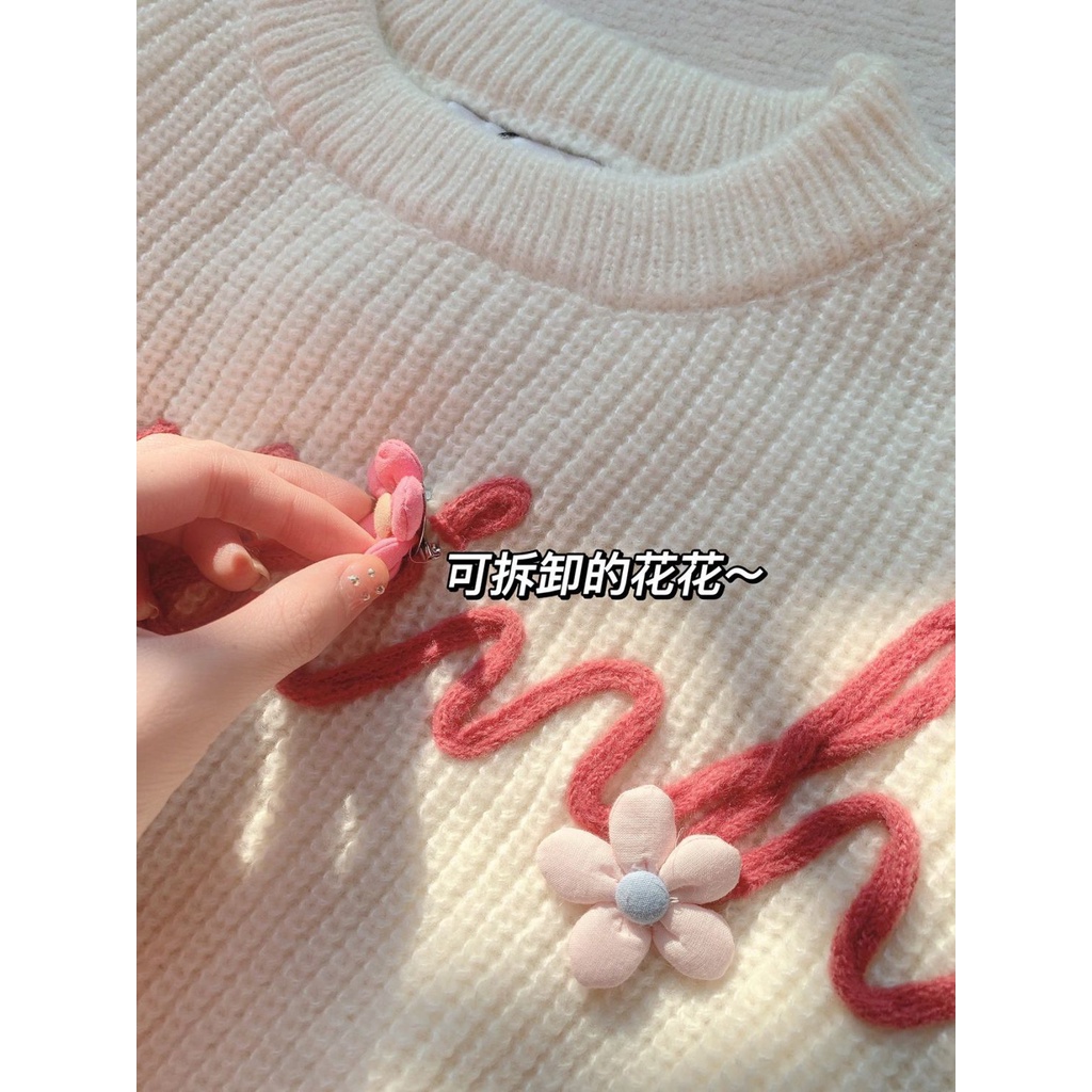 Áo sweater Dệt Kim Tay Dài Cổ Tròn In Chữ Màu Trắng Thời Trang Cho Nữ