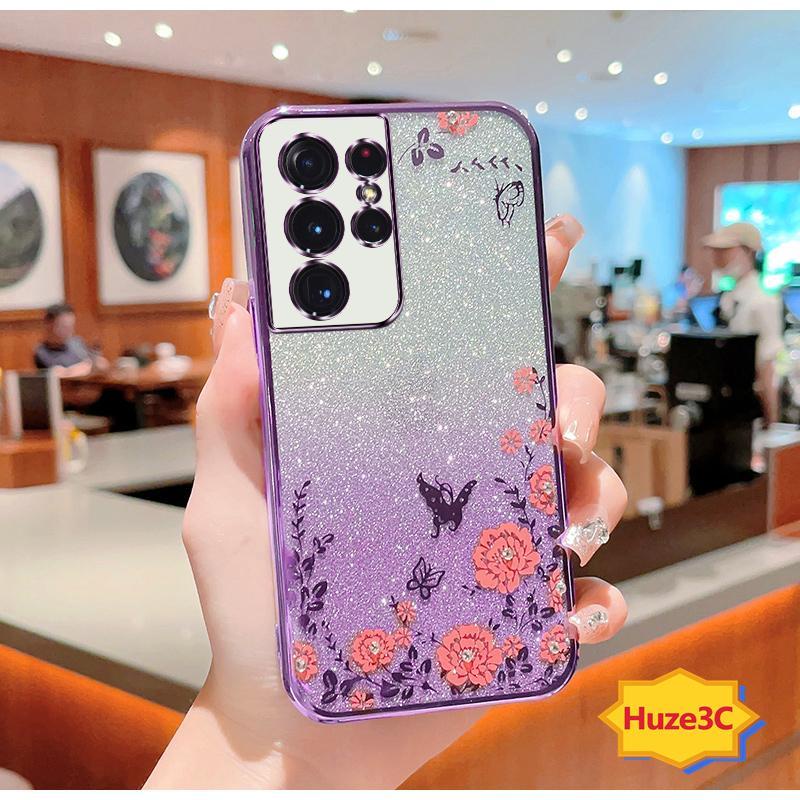 Ốp Lưng samsung s21 ultra s22ultra Ốp Điện Thoại Họa Tiết Hoa Và Bướm Cho samsung s21 ultra s22ultra s23ultra HYB