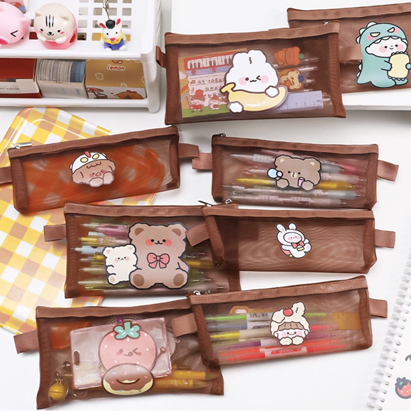 Bóp Viết Dạng Lưới In Hình Thú Hoạt Hình Dễ Thương Phong Cách Hàn Quốc Ốp