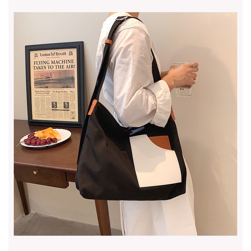 Túi Xách Đeo Vai Nhiều Ngăn Bằng Vải Có Khóa Kẹp Với Màu Tương Phản Phong Cách Mới Cho Nữ