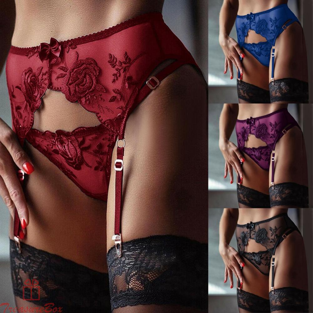 Elegant Lace Suspender Garter Belt with G string Women's Seductive Underwear