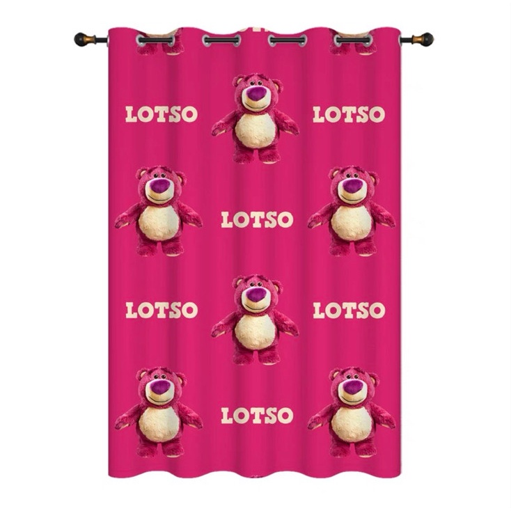 Rèm Khoen Lỗ, Khoen Ri đô, Rèm Dán Mẫu GẤU LOTSO HỒNG Trang Trí Cửa Chống Nắng