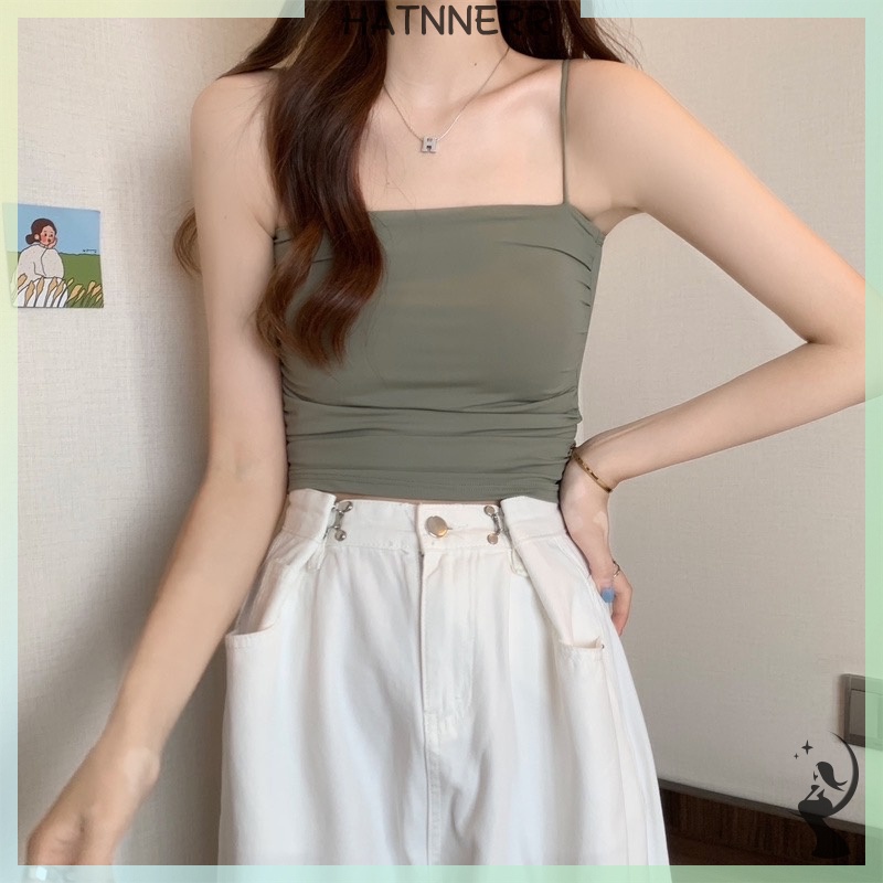 Áo hai dây Có Đệm Ngực Màu Trơn Gợi Cảm Mùa Hè Cho Nữ fhs