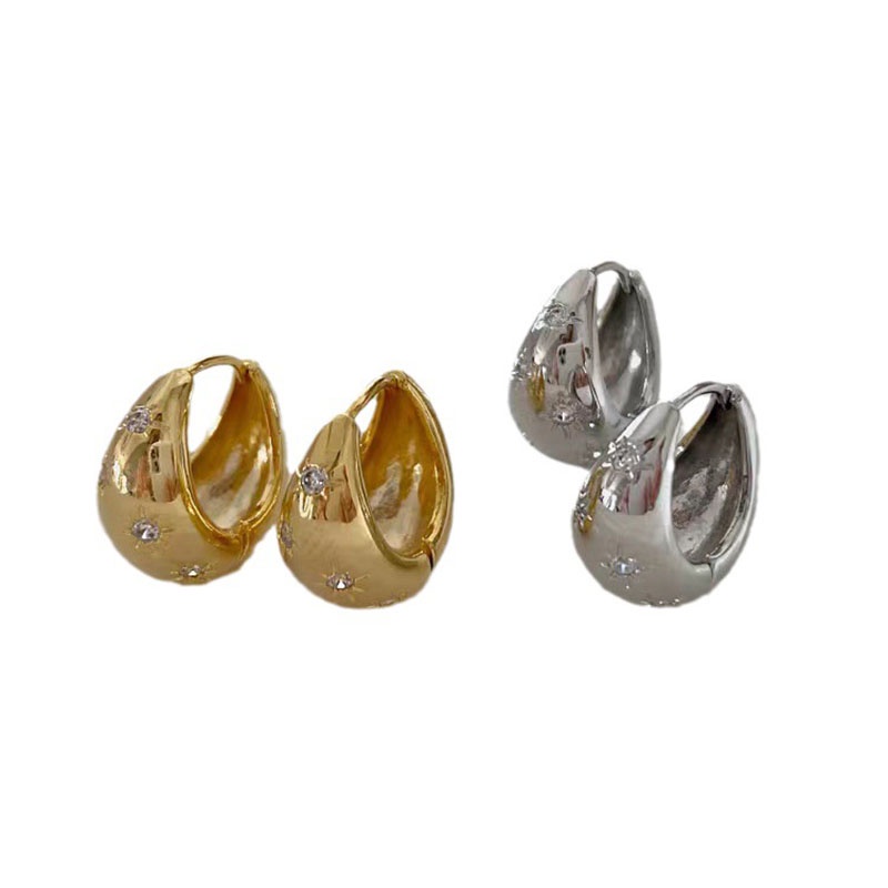 Bông Tai Kim Loại Hình Giọt Nước Đơn Giản Phong Cách retro Hàn Quốc