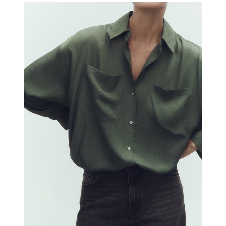 Zara Áo Sơ Mi Tay Dài Dáng Rộng Có Túi Thời Trang Thu Đông 43878