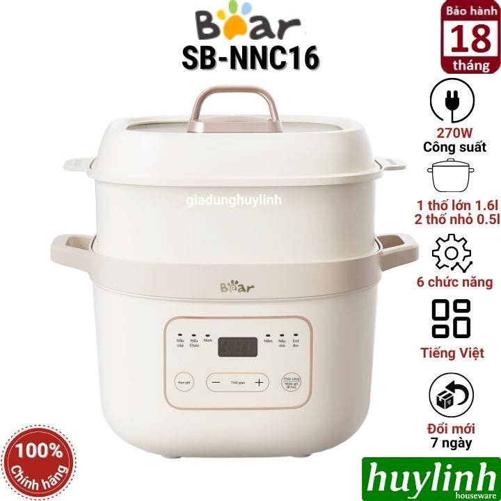 Nồi nấu chậm - chưng cách thuỷ Bear SB-NNC16 - 1.6 lít - tiếng Việt [1 thố lớn 1.6 lít + 2 thố nhỏ 0.5 lít]