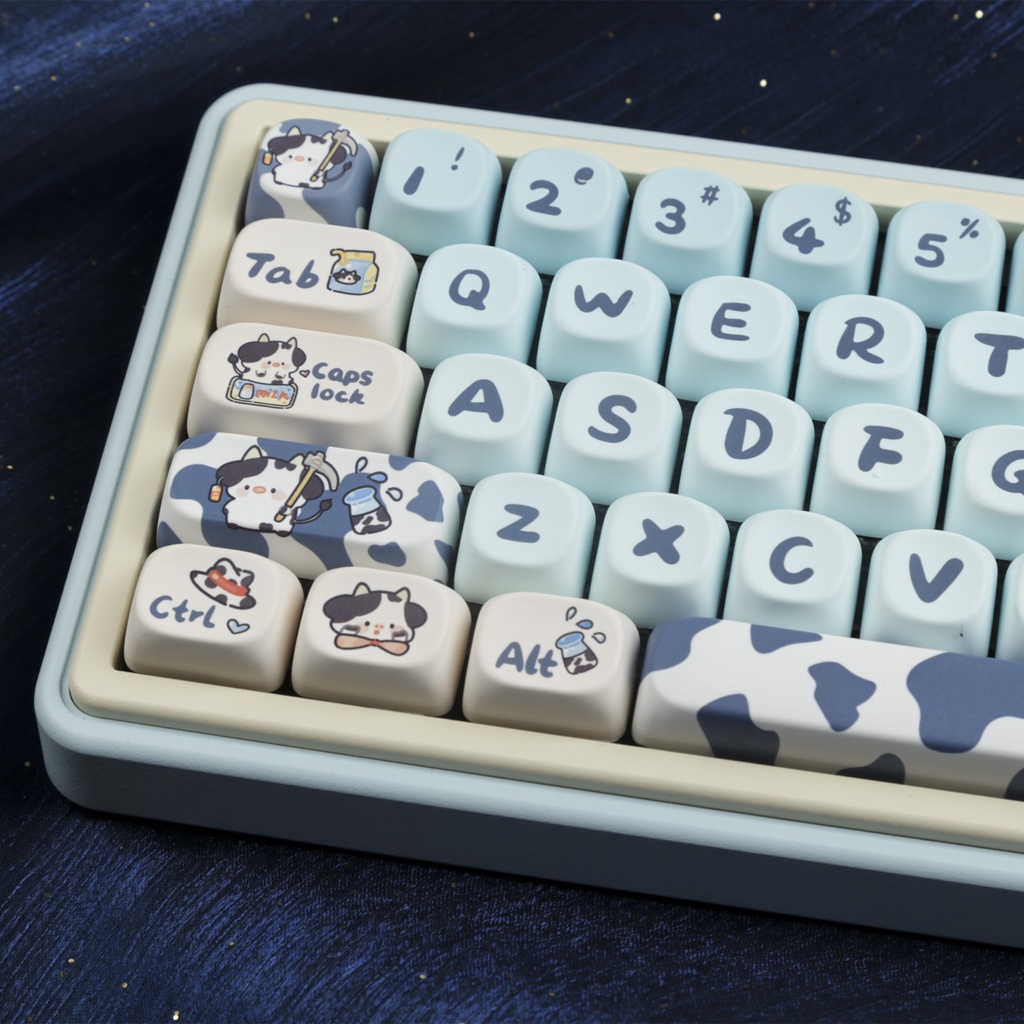 Con Bò Keycaps Màu Chuyển Sắc MOA Profile Hoạt Hình Dễ Thương PBT Dye Sub Bàn Phím Cơ Keycap