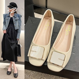 Giày lười da mũi vuông thời trang thanh lịch cho nữ