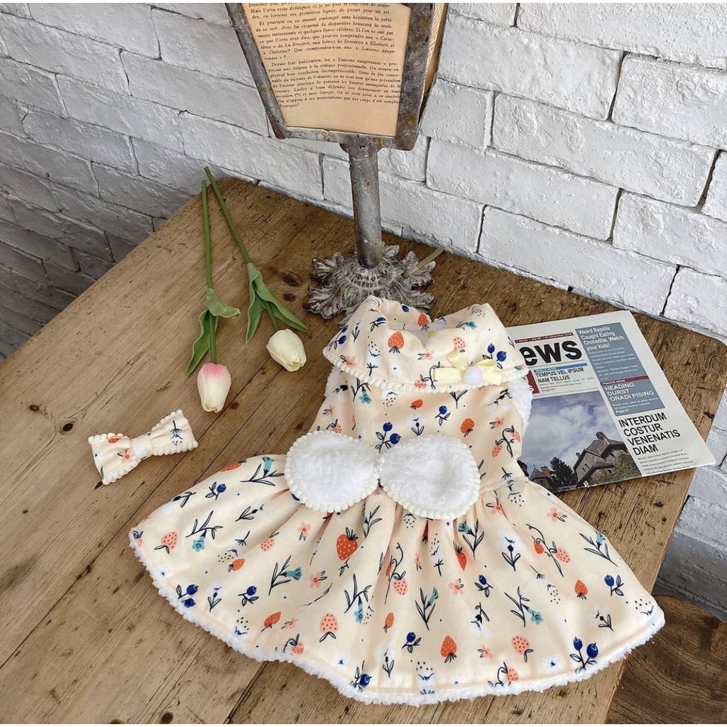 Đầm Bông Mềm Mại In Họa Tiết Hoa Giữ Ấm Mùa Đông Cho Thú Cưng shih tzu teddy