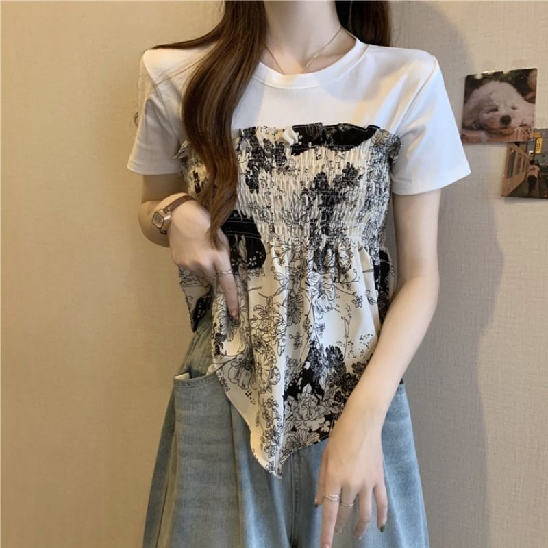 Áo Thun Ngắn Tay Giả Hai Lớp Phong Cách Mới Dành Cho Nữ