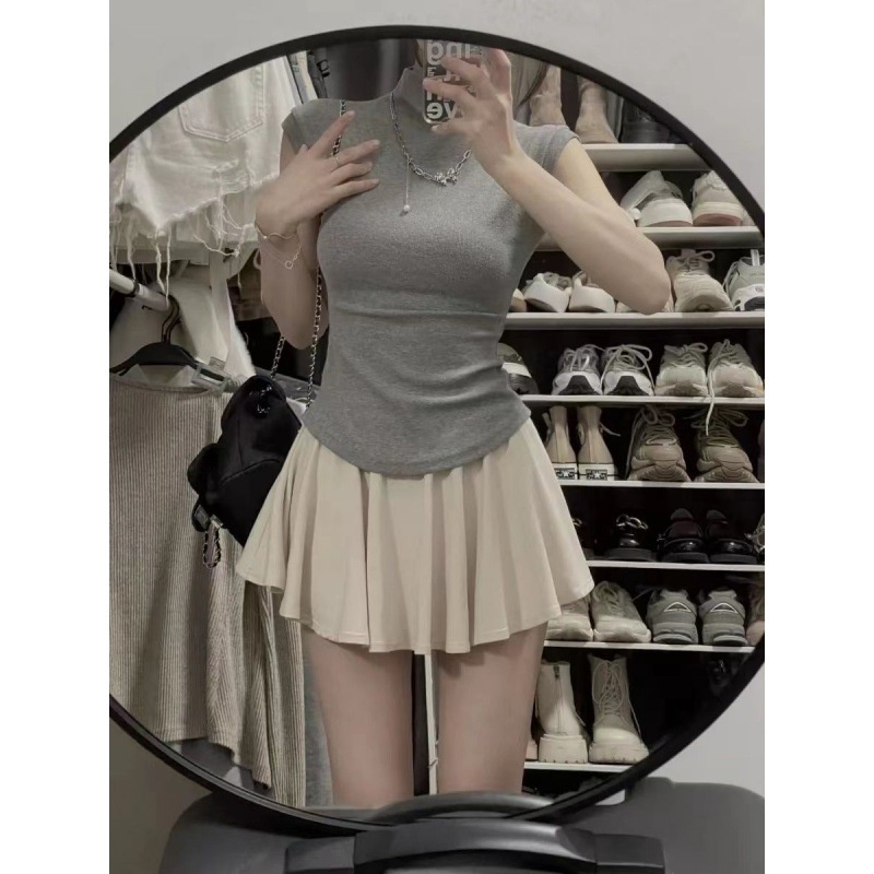 Set Áo Thun Ngắn Tay Và Chân Váy Lưng Cao Thời Trang Dành Cho Nữ