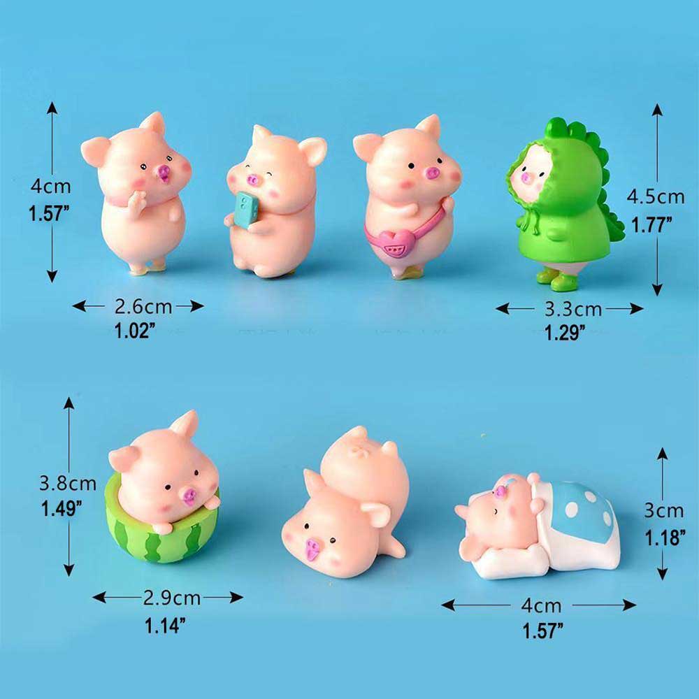 7 pieces/set of cute cartoon pigs, bonsai, and meaty decorations, car mounted small ornaments, children's toy dolls
