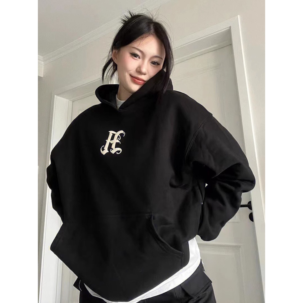 Áo hoodie dài tay Áo Thun Nỉ Tay Dài Cổ Tròn Dáng Rộng In Hình Cô Gái Phong Cách Thời Trang