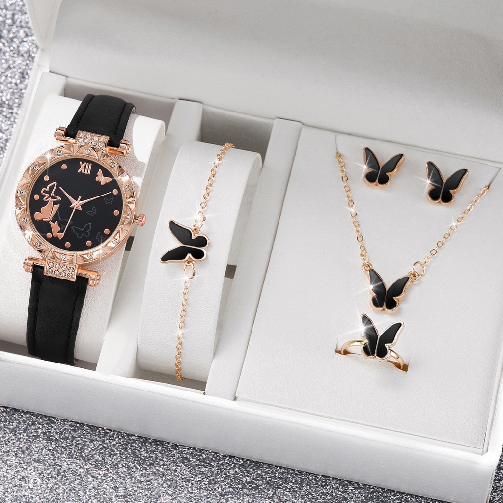 Đồng Hồ Nữ Dây Da Mặt Hình Bươm Bướm Dễ Thương