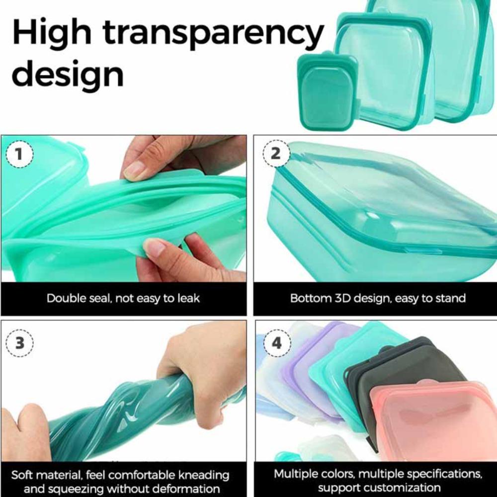 KUNHEV Túi silicone Đựng Thực Phẩm Chống Rò Rỉ Chịu Nhiệt Độ Cao Có Thể Tái Sử Dụng
