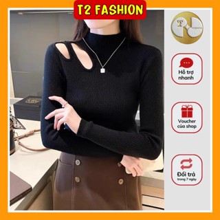 Áo len dài tay cổ 3 phân khoét hở bên vai nữ tính MY3335