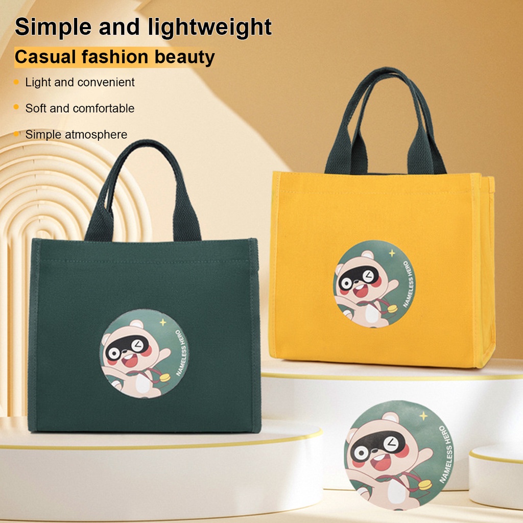 Túi đựng hộp cơm trưa ONUOBAO vải canvas họa tiết gấu dễ thương sức chứa lớn tiện lợi