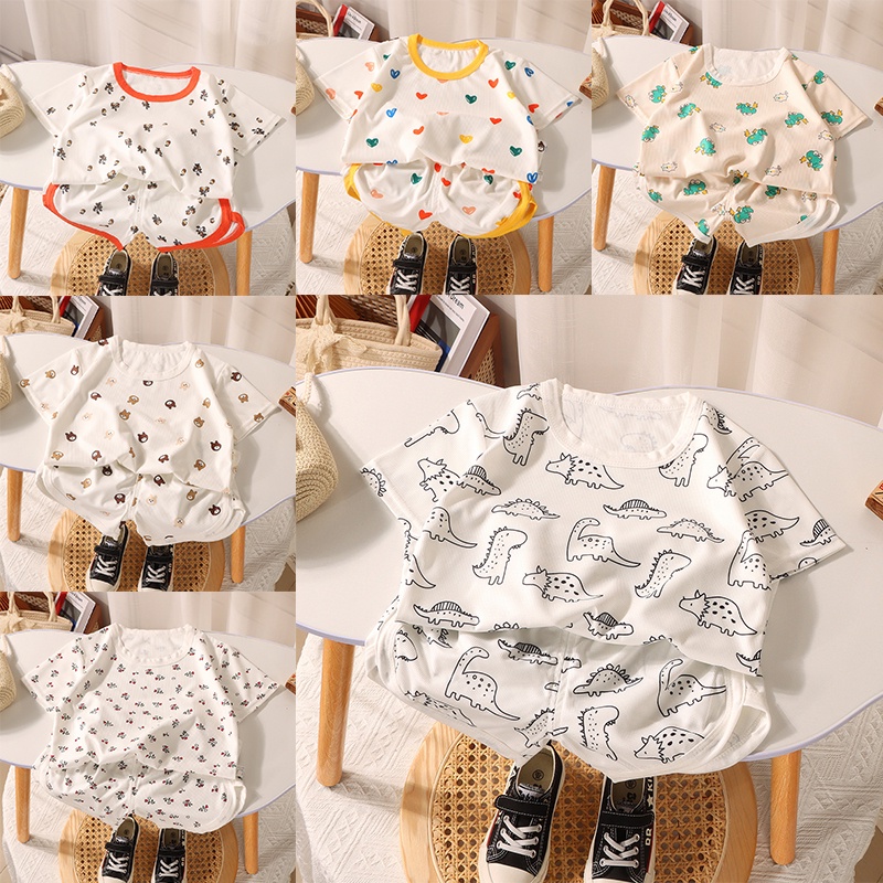Bộ Áo Thun Cộc Tay + Quần short Thoáng Khí In Họa Tiết Hoạt Hình Cho Bé