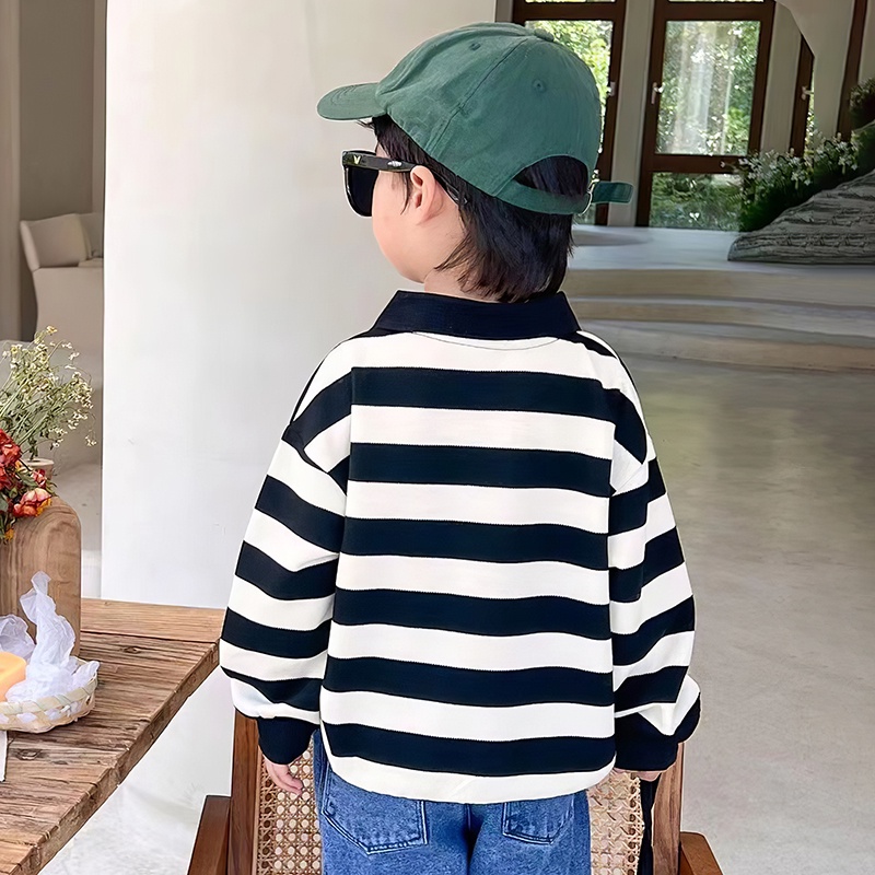 Áo Sơ Mi Tay Dài Kẻ Sọc Màu Sắc Thời Trang Hàn Quốc Cho Bé Trai 1-6 Tuổi