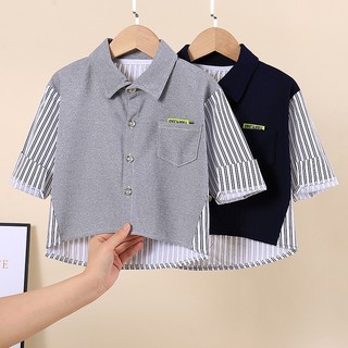 Áo sơ mi cotton SANITKUN tay dài kẻ sọc thời trang hàn quốc cho bé trai