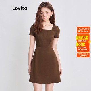 Đầm Chữ A Cổ Vuông Lưng Rút Dây Màu Nâu L36ED027
