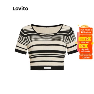 Áo dệt kim Lovito họa tiết sọc cổ thuyền phong cách thường ngày dành cho nữ L41AD010 (kaki/trắng/đen và trắng/đen)