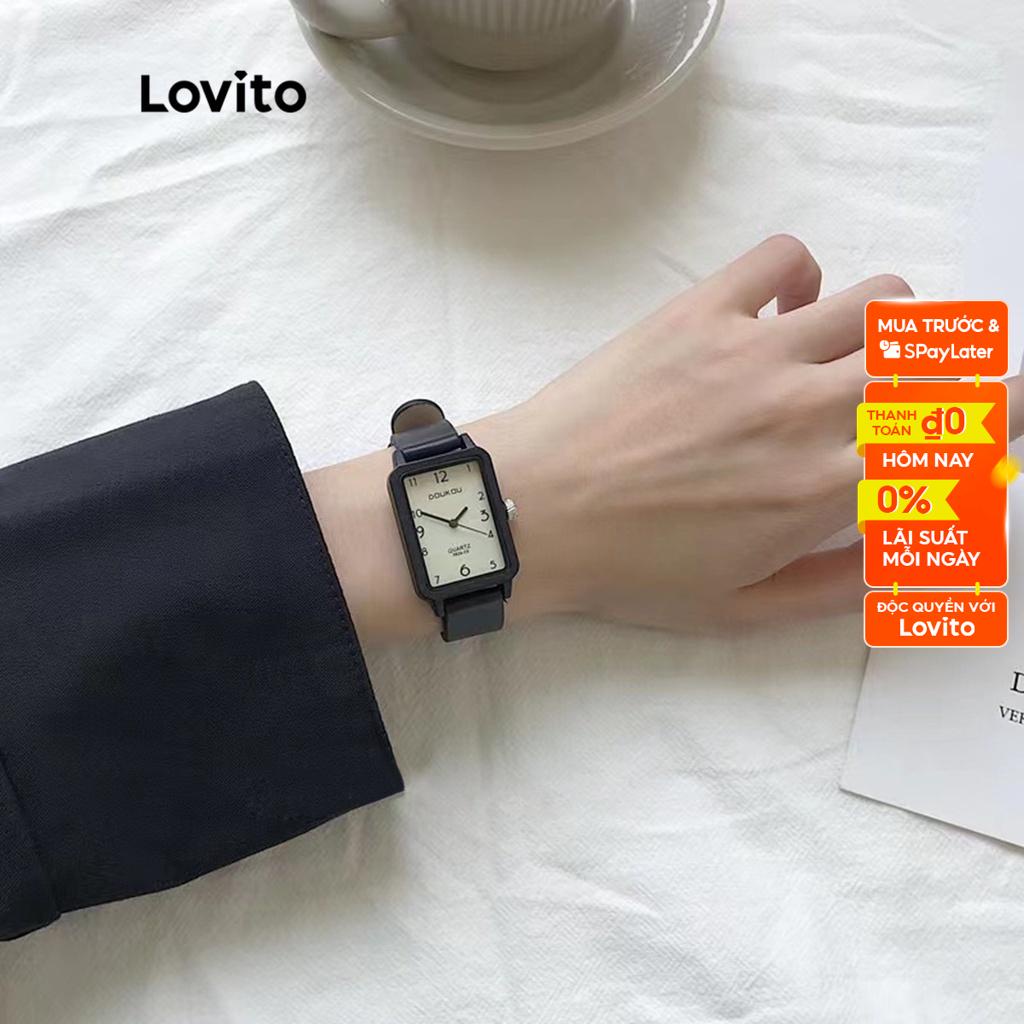 Đồng hồ quartz Lovito hình vuông phối dây da màu trơn thường ngày cho nữ L50AD104