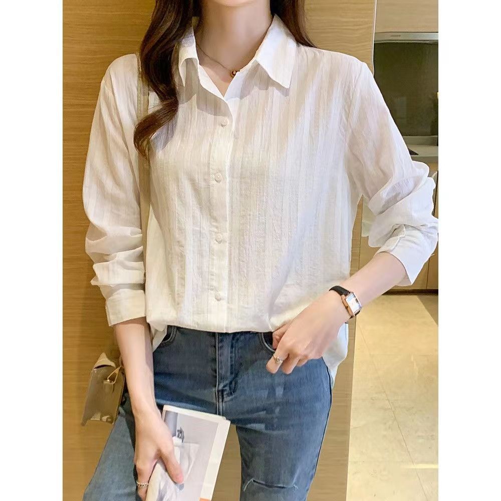 Áo Sơ Mi Trắng Dài Tay Cotton Nguyên Chất Nữ Xuân Hè Phiên Bản Hàn Quốc Áo Sơ Mi Trắng Chuyên Nghiệp Top Nữ Đáy Áo Sơ Mi
