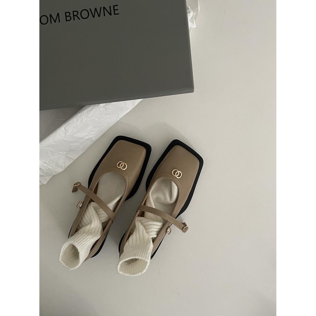 Giày Búp Bê Da Mũi Vuông Phong Cách vintage Pháp 2023 Cho Nữ