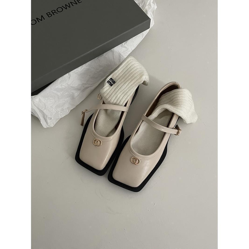 Giày Búp Bê Da Mũi Vuông Phong Cách vintage Pháp 2023 Cho Nữ