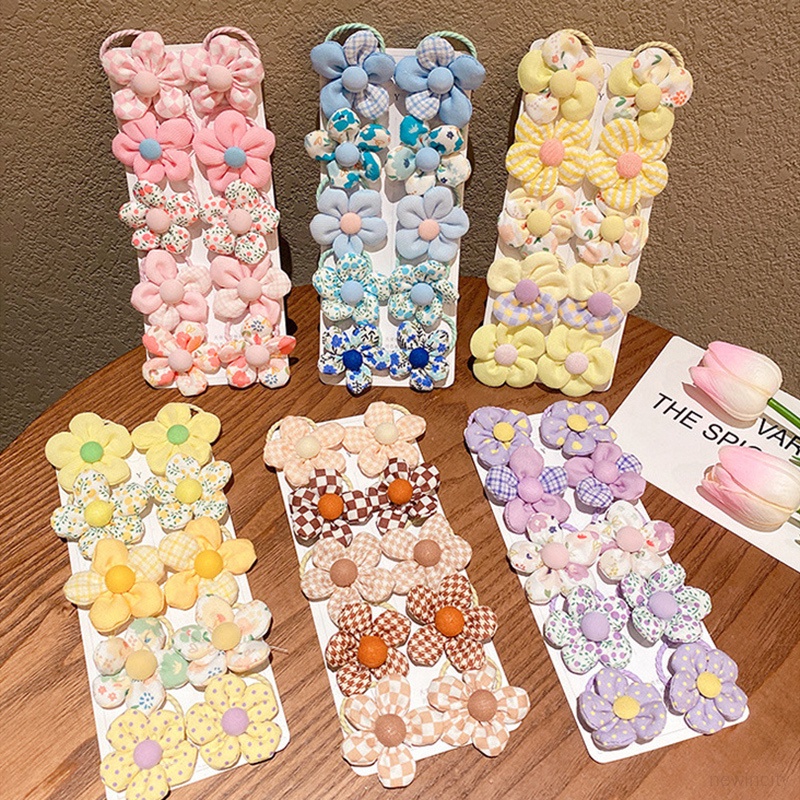 Set 10 Dây Buộc Tóc Đính Hoa Không Làm Tổn Thương Tóc Cho Bé Gái