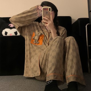 Fds Bộ Đồ Ngủ Tay Dài In Hình Gấu Phong Cách Hàn Quốc Dành Cho Nam Nữ