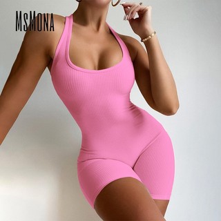 Mocona Bộ Áo Liền Quần Thể Thao Cổ Chữ u Màu Trơn Thời Trang Cho Nữ