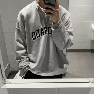 Magee Áo sweater Hàn Quốc Dáng Rộng Có Khóa Kéo Thêu Chữ Cao Cấp Đơn Giản Cho Nam