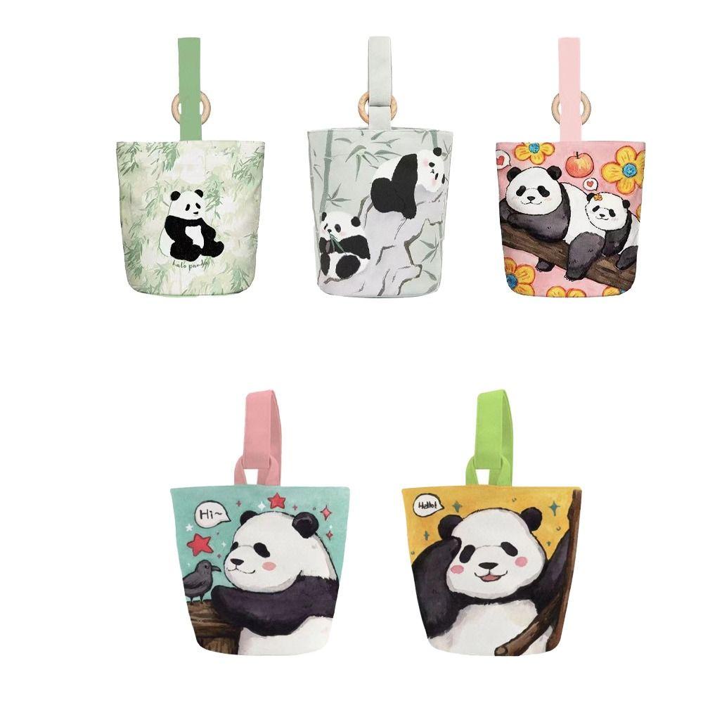 1 Túi Xách Vải canvas Hình Gấu Trúc / Cành Hoa Có Thể Tái Sử Dụng Cho Nữ / Bé Gái