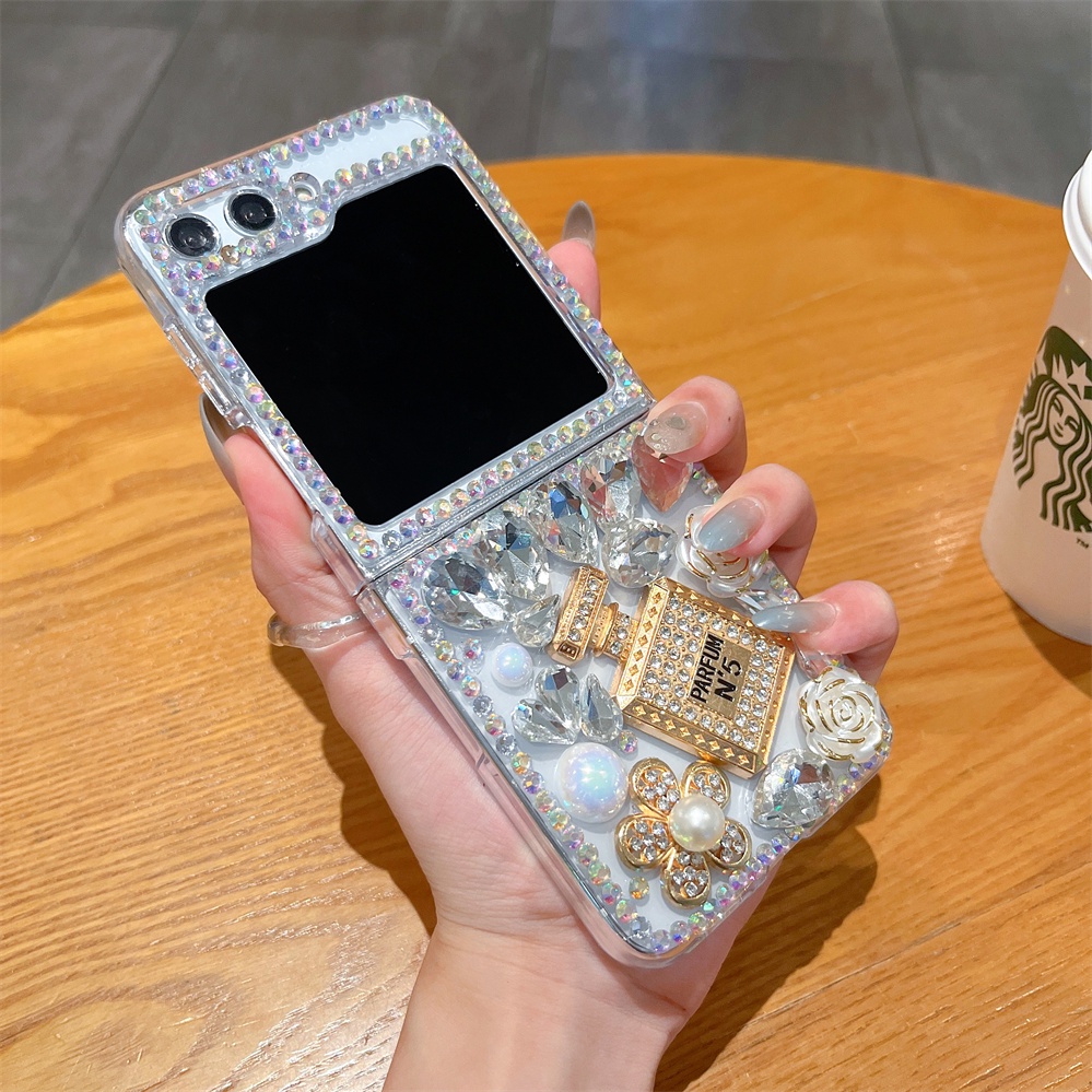 Bao Da Điện Thoại Hình Chai Nước Hoa Đính Đá diy Cho samsung galaxy z flip 5 5g Ốp