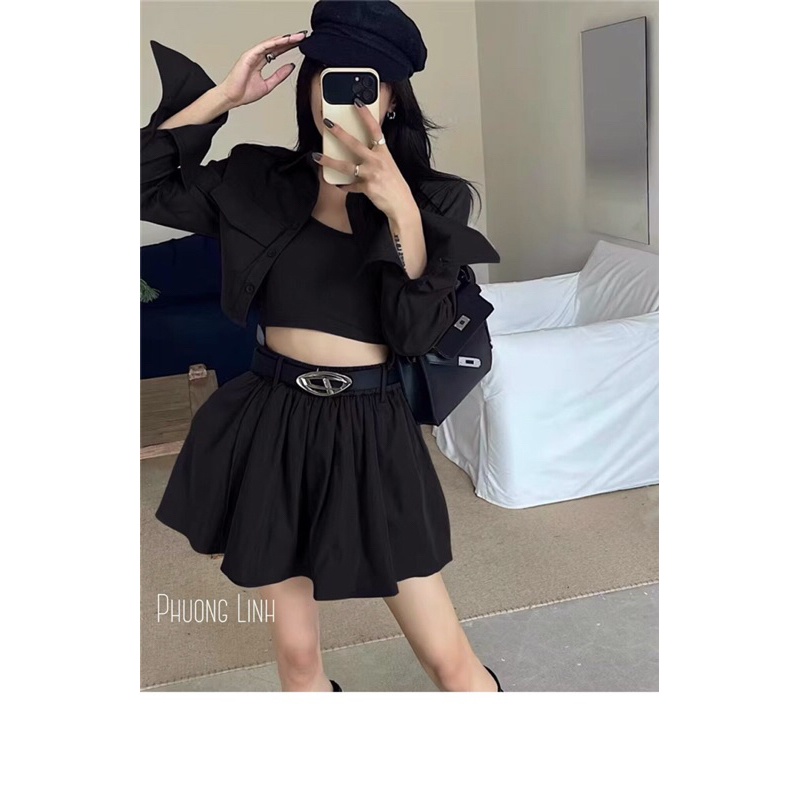 Set áo sơ mi chân váy kèm áo quây