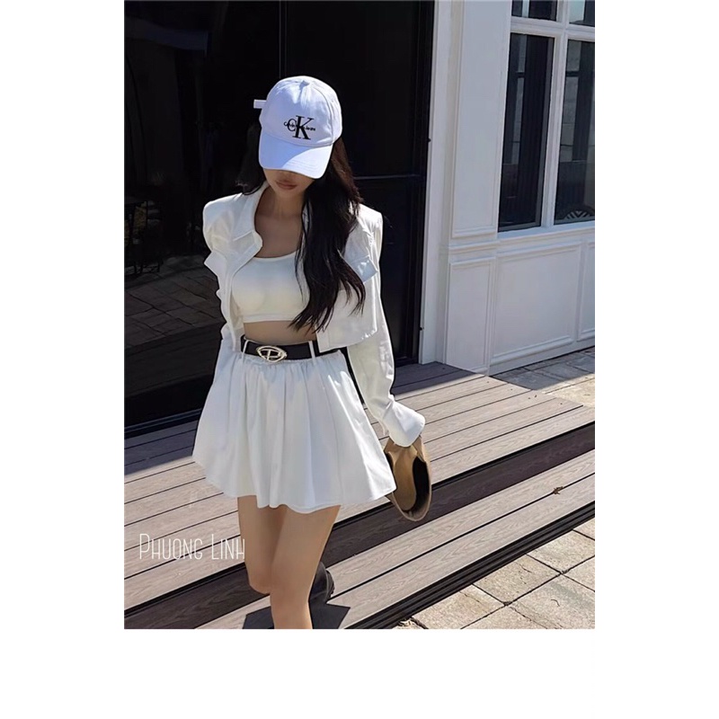 Set áo sơ mi chân váy kèm áo quây