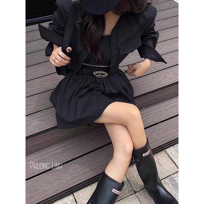 Set áo sơ mi chân váy kèm áo quây