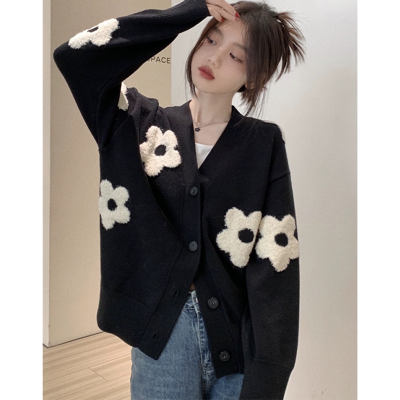 Xiang Nan Áo Khoác cardigan Len Dệt Kim Mỏng Ba Chiều Cổ Chữ v Mùa Xuân Mới Cho Nữ