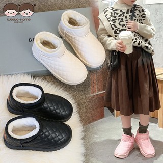 Giày bốt da đi tuyết đệm cotton giữ ấm chống thấm nước thời trang cho bé gái