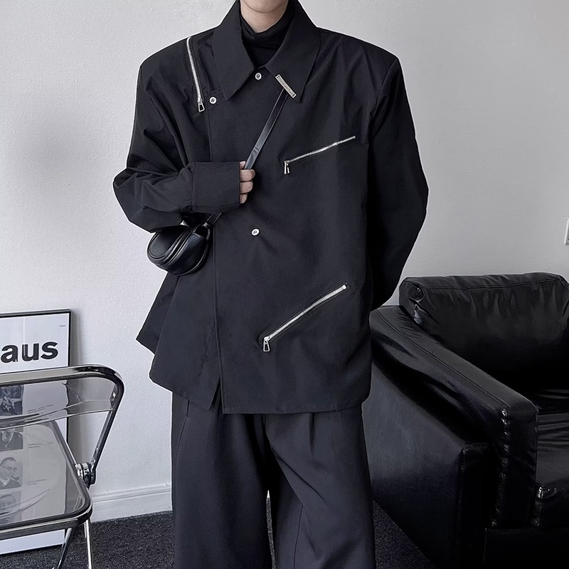 Áo khoác nam LANSBOTER dáng rộng tay dài cổ đứng phối khóa kéo đơn giản thời trang xuân thu chất lượng cao